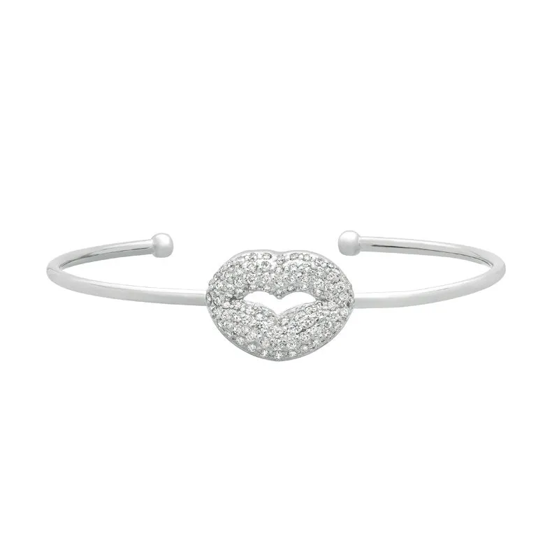 1.05 Carat Natural Diamond Lip Bangle Bracelet G-H SI 14K White Gold
