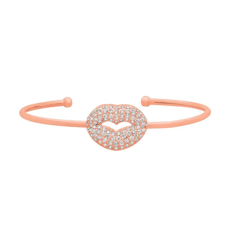 1.05 Carat Natural Diamond Lip Bangle Bracelet G-H SI 14K White Gold