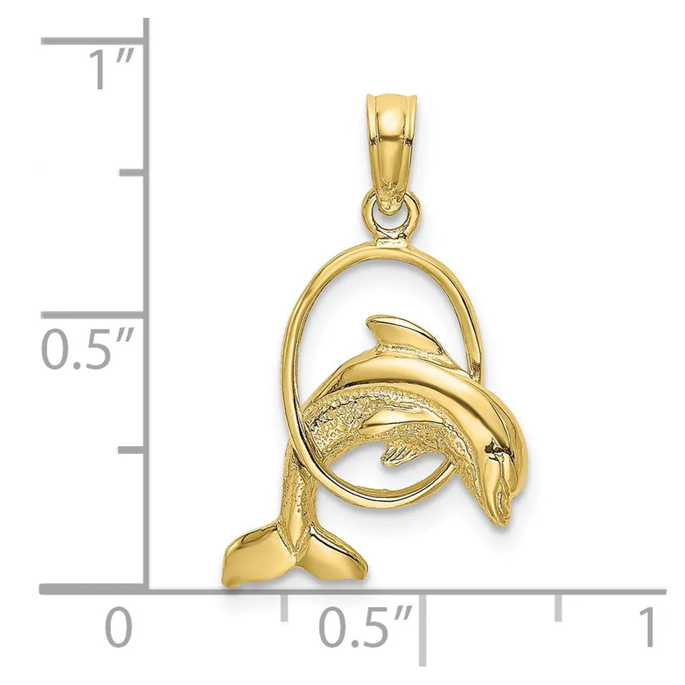 10K Polished Dolphin Jumping Through Hoop Charm