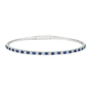 1.32 Carat Natural Diamond and Sapphire Flexible Bracelet Bangle 14K White Gold 7''