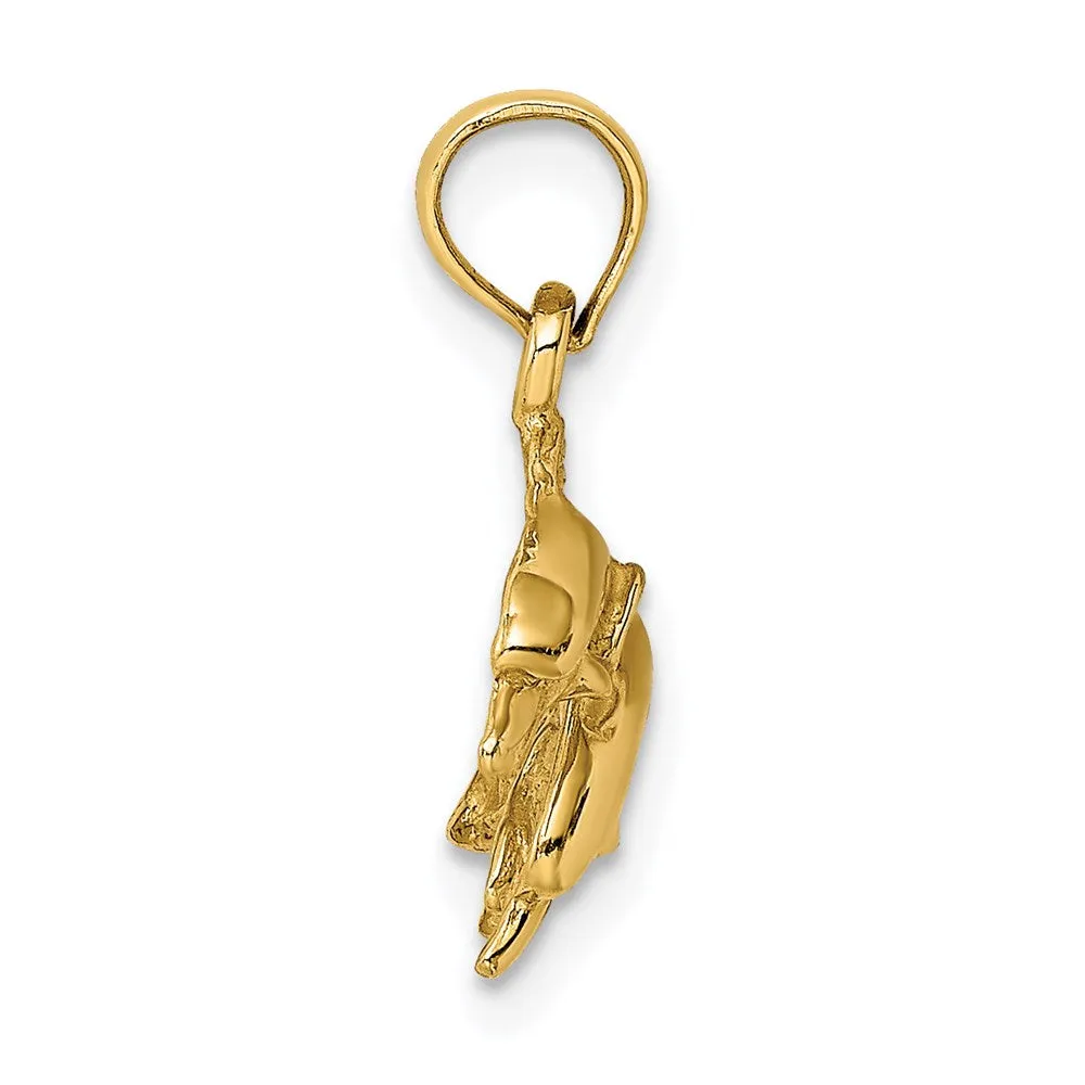 14K 2-D Polished Double Dolphins Jumping Left Charm