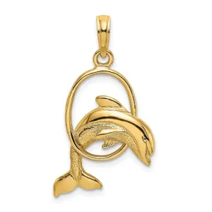 14K Polished Dolphin Jumping Through Hoop Charm