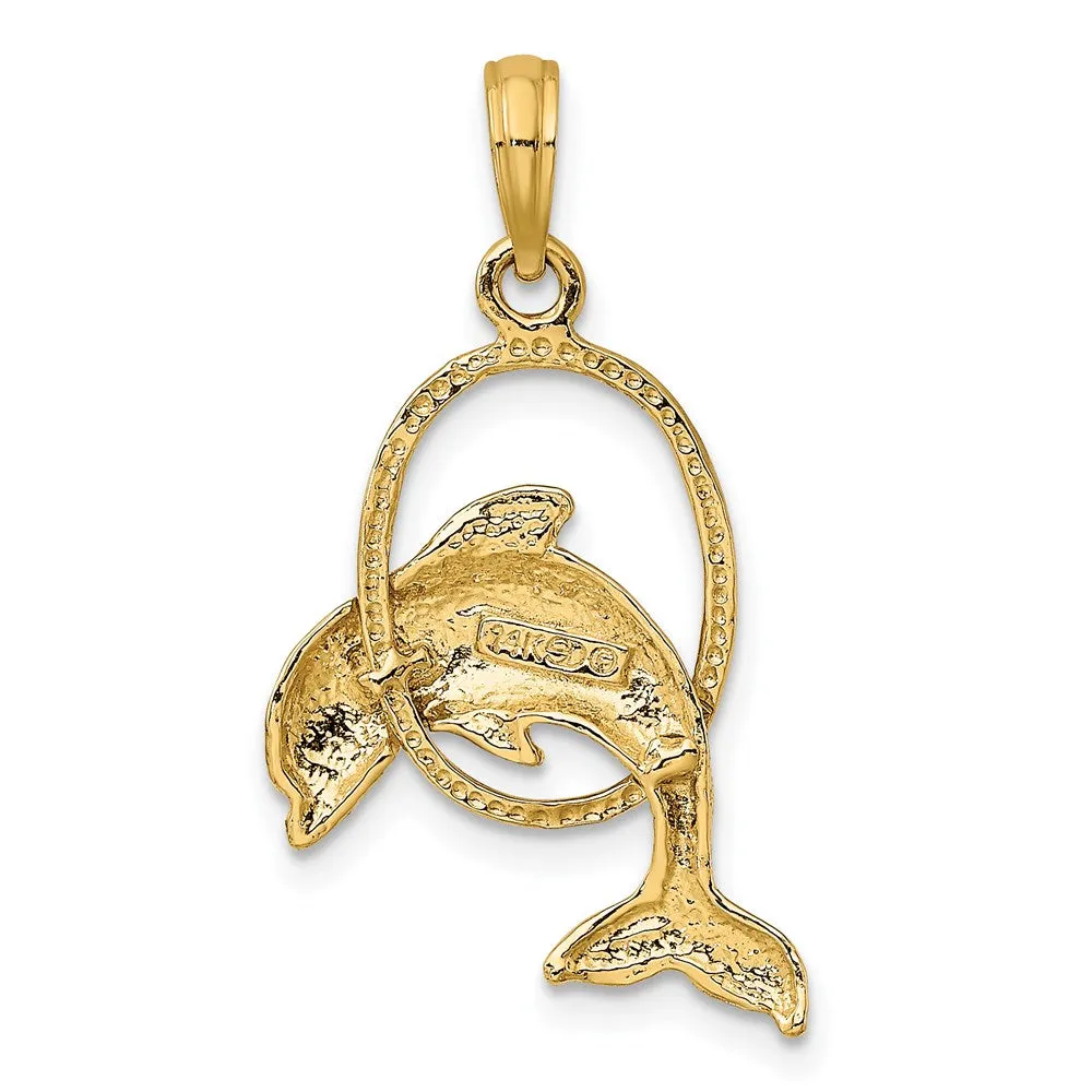 14K Polished Dolphin Jumping Through Hoop Charm