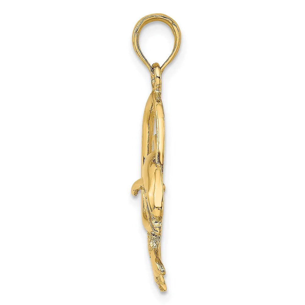 14K Polished Dolphin Jumping Through Hoop Charm