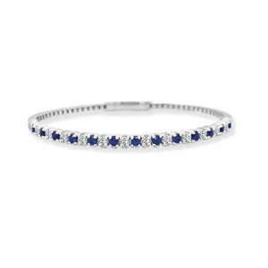 14K White Gold Sapphire and Diamond Flexible Bangle