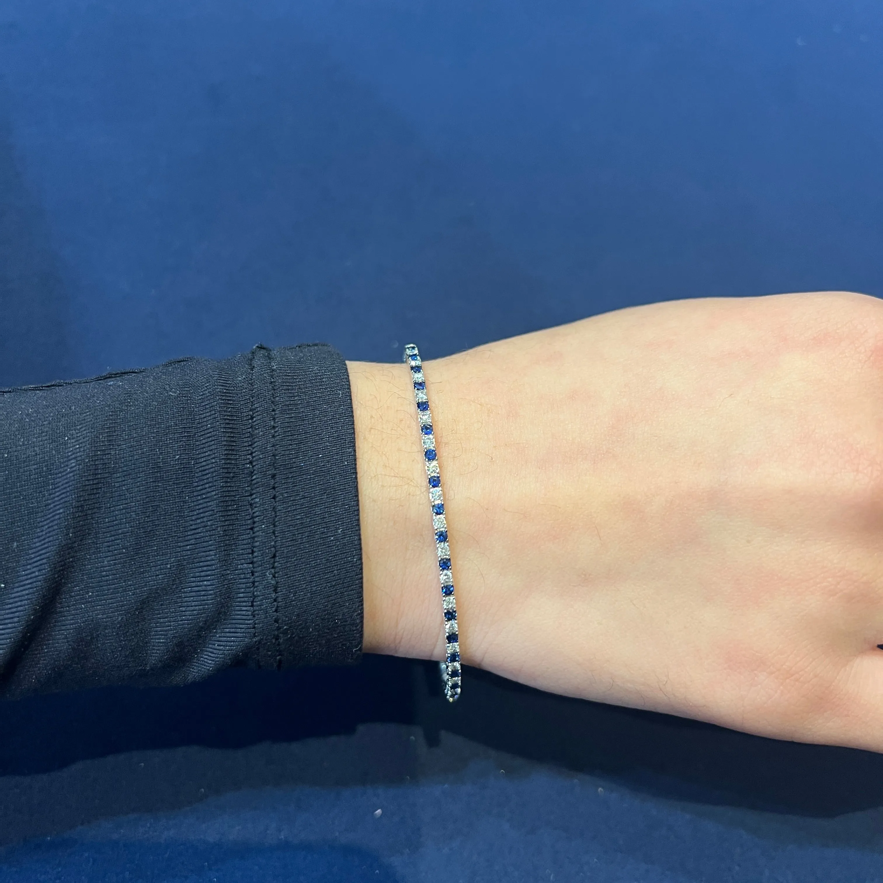 14K White Gold Sapphire and Diamond Flexible Bangle