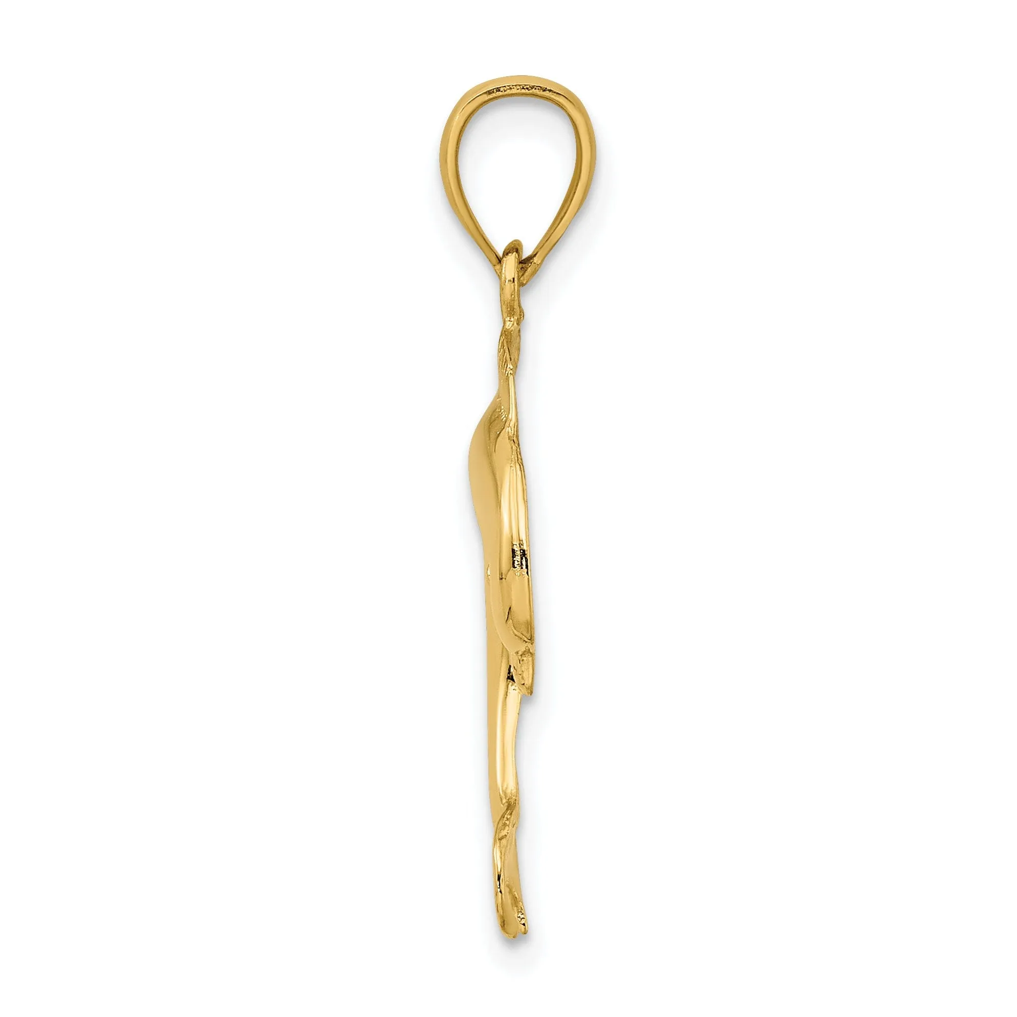 14k Yellow Gold Casted Textured and Polished Finish Jumping Dolphin Charm Pendant