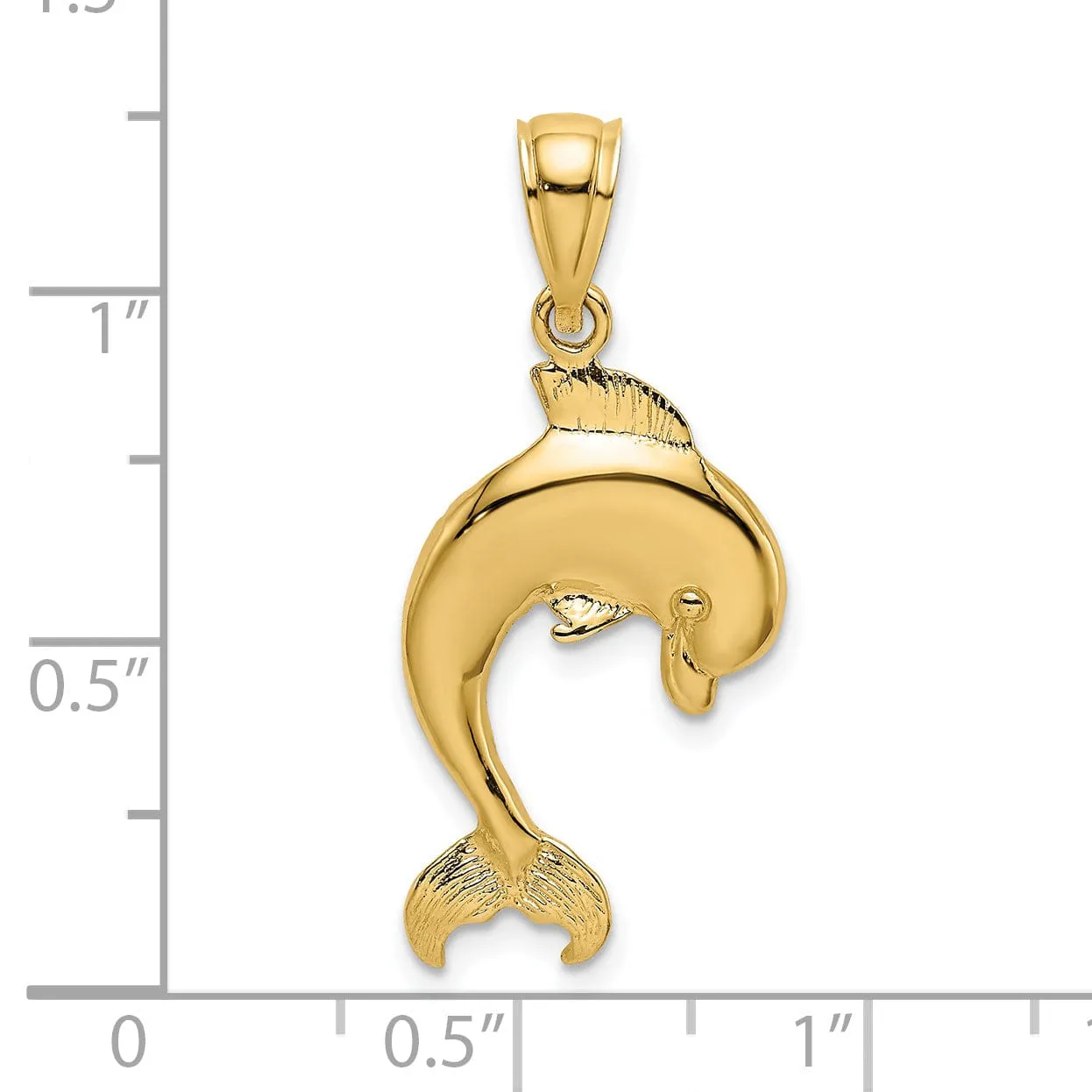 14k Yellow Gold Casted Textured and Polished Finish Jumping Dolphin Charm Pendant