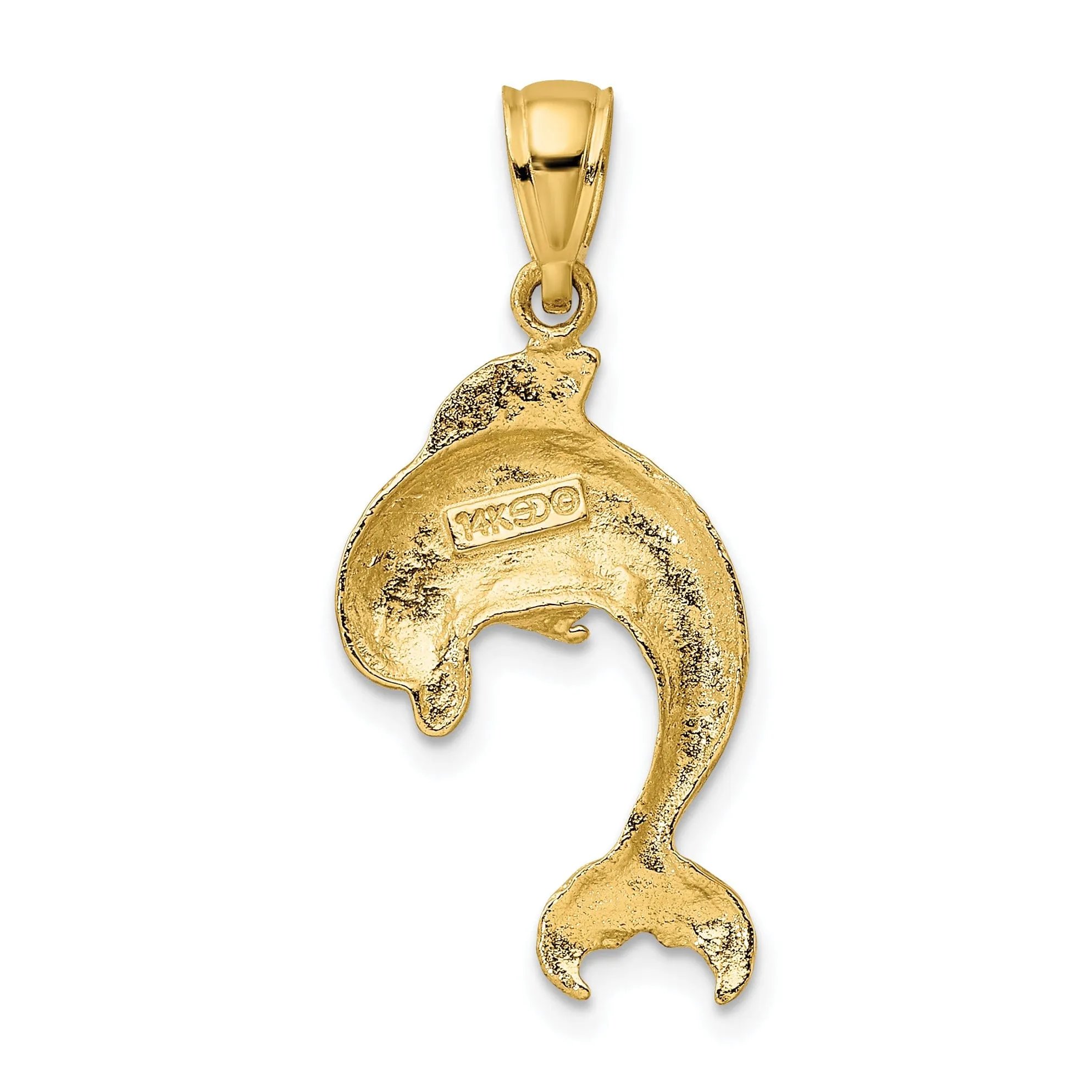 14k Yellow Gold Casted Textured and Polished Finish Jumping Dolphin Charm Pendant
