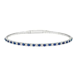 1.86 Carat Natural Diamond and Sapphire Flexible Bracelet Bangle 14K White Gold 7''