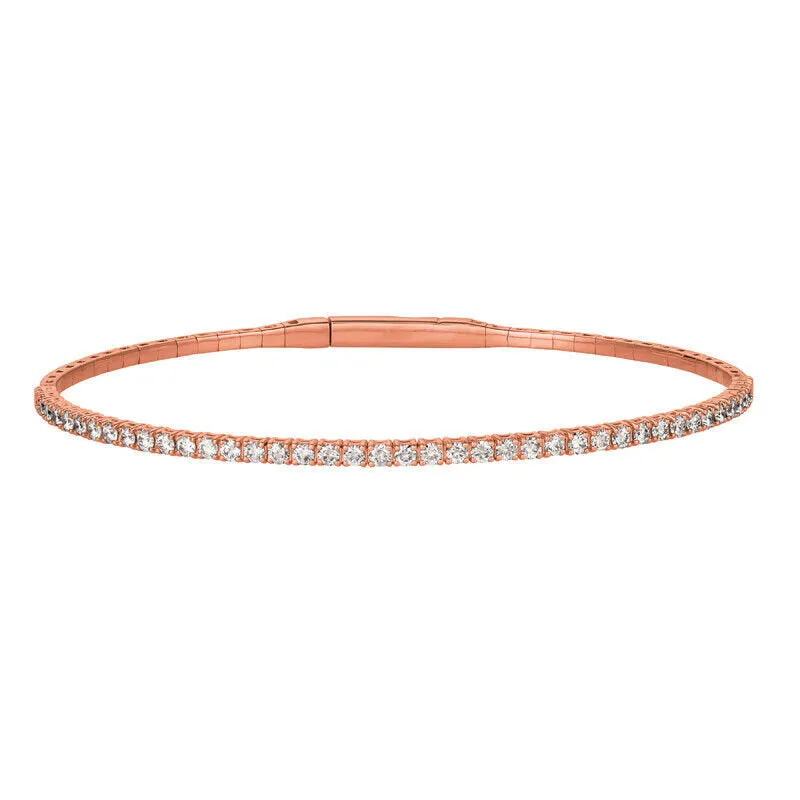 2.00 Carat Natural Diamond Flexible Bangle Bracelet G-H SI 14K Rose Gold 7''