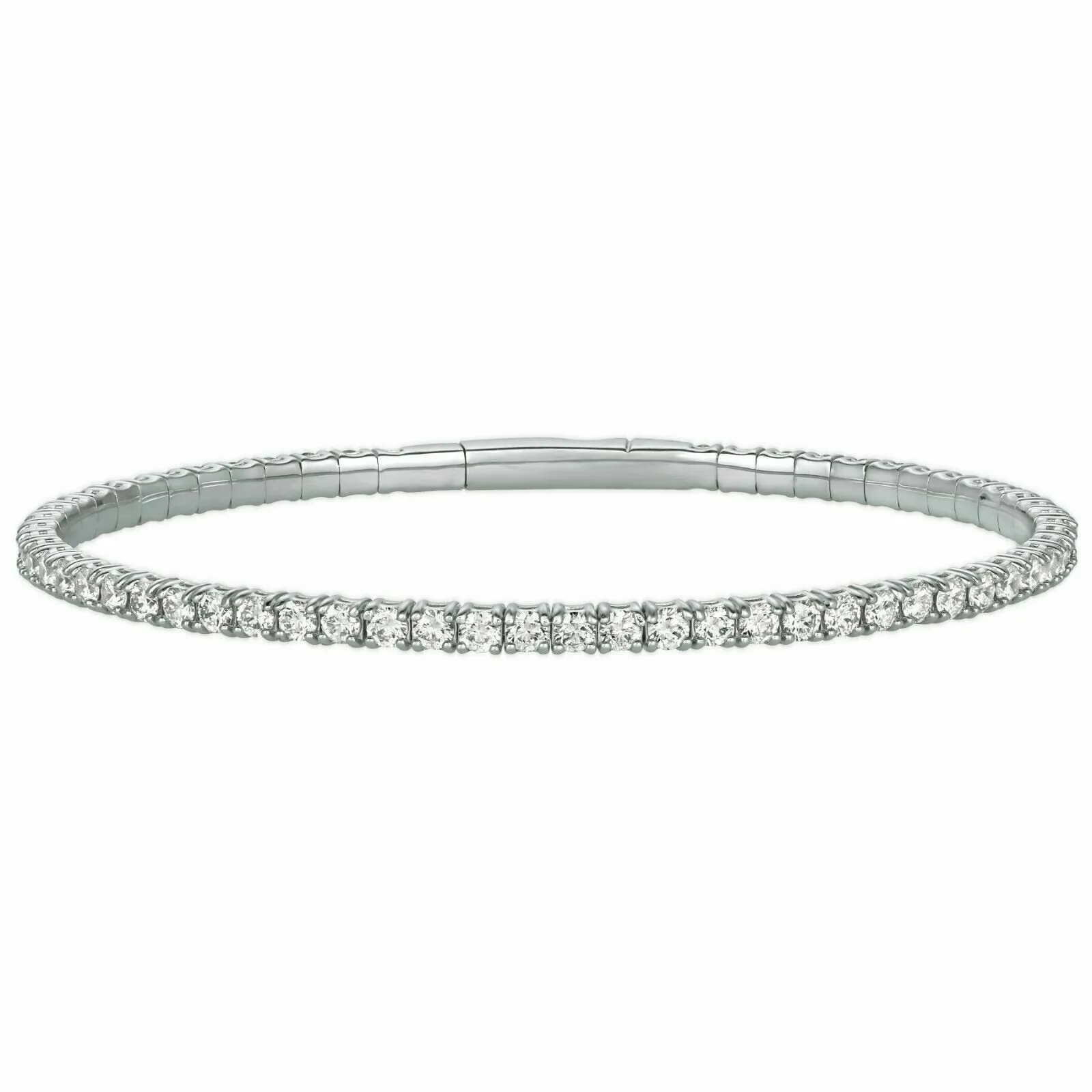 2.15 Carat Natural Diamond Flexible Bracelet Bangle G SI 14K White Gold 7.5''