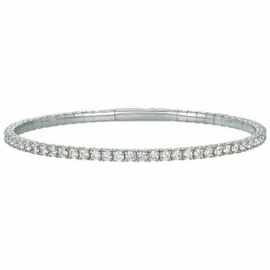 2.15 Carat Natural Diamond Flexible Bracelet Bangle G SI 14K White Gold 7.5''