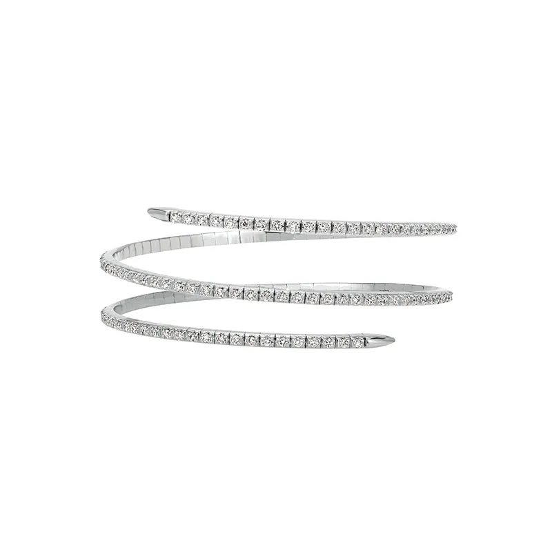 2.50 Carat Natural Diamond Wrap Flexible Bangle Bracelet G SI 14K White Gold 7''