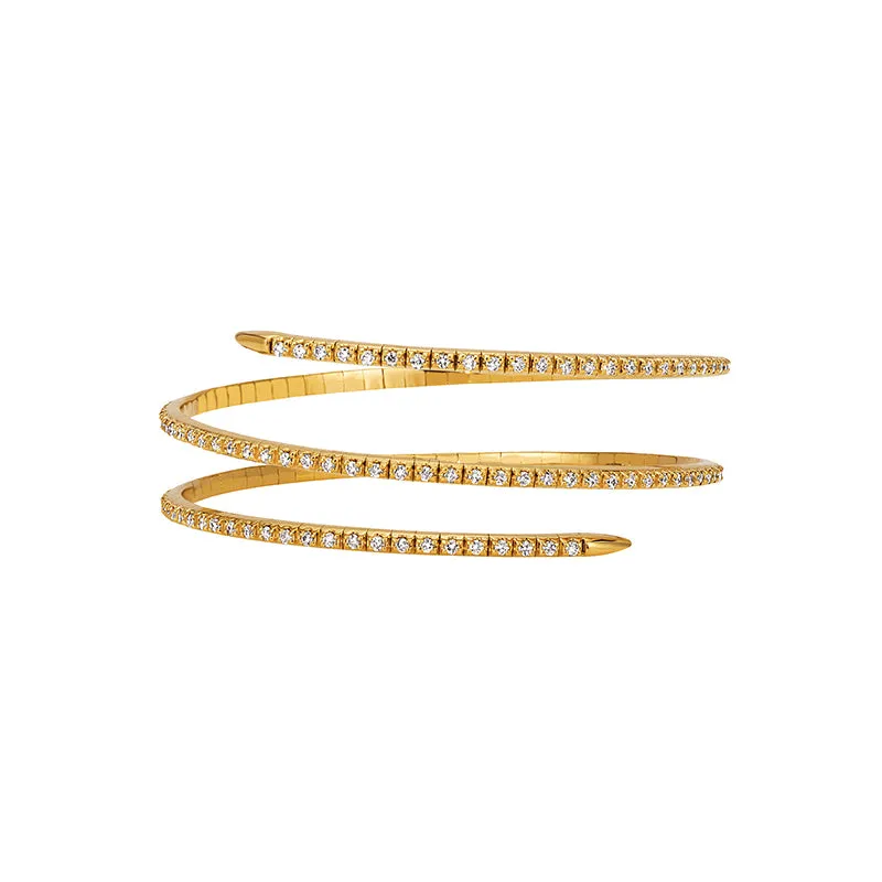 2.50 Carat Natural Diamond Wrap Flexible Bangle Bracelet G SI 14K White Gold 7''