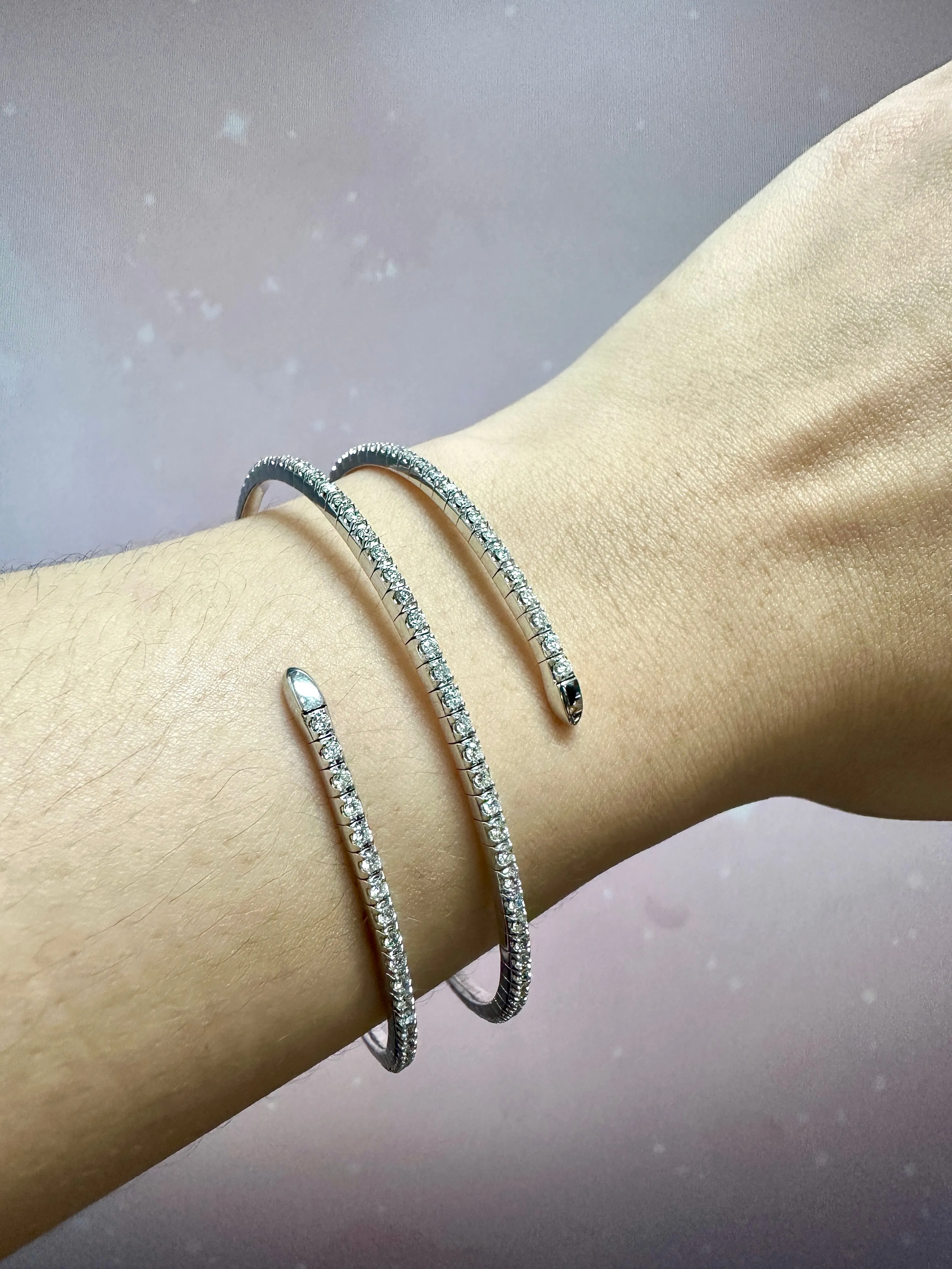 2.50 Carat Natural Diamond Wrap Flexible Bangle Bracelet G SI 14K White Gold 7''
