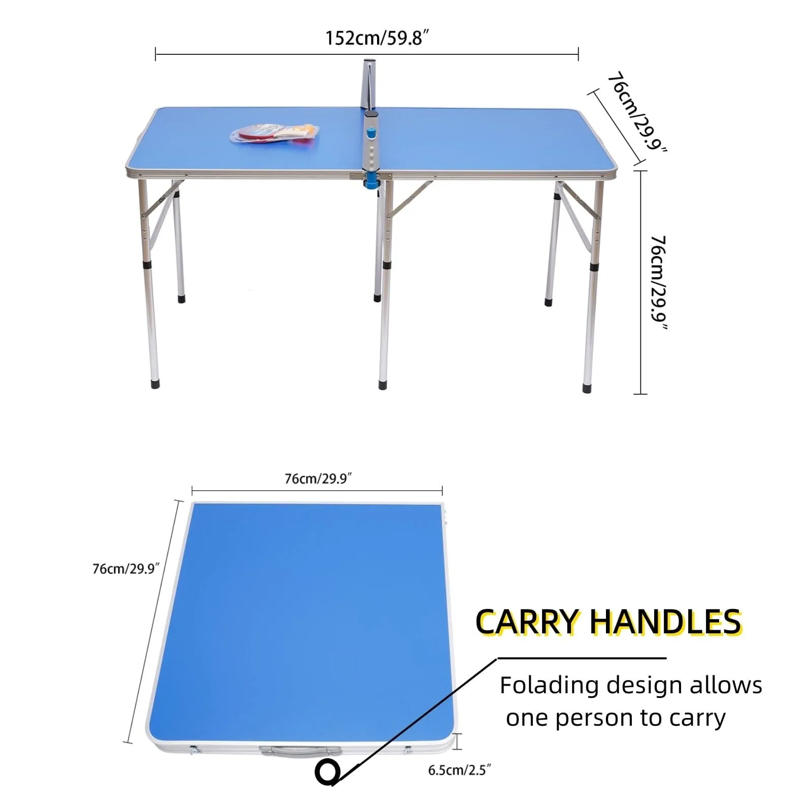 60 X 30in Portable Mid-Size Table Tennis Game Set with Racket