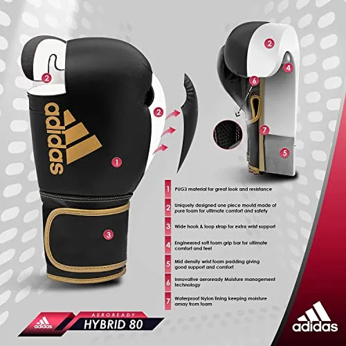 adidas Boxing Gloves - Hybrid 80 - for Boxing, Kickboxing, MMA, Bag, Training & Fitness - Boxing Gloves for Men & Women - Weight (10 oz, Black/Yellow)