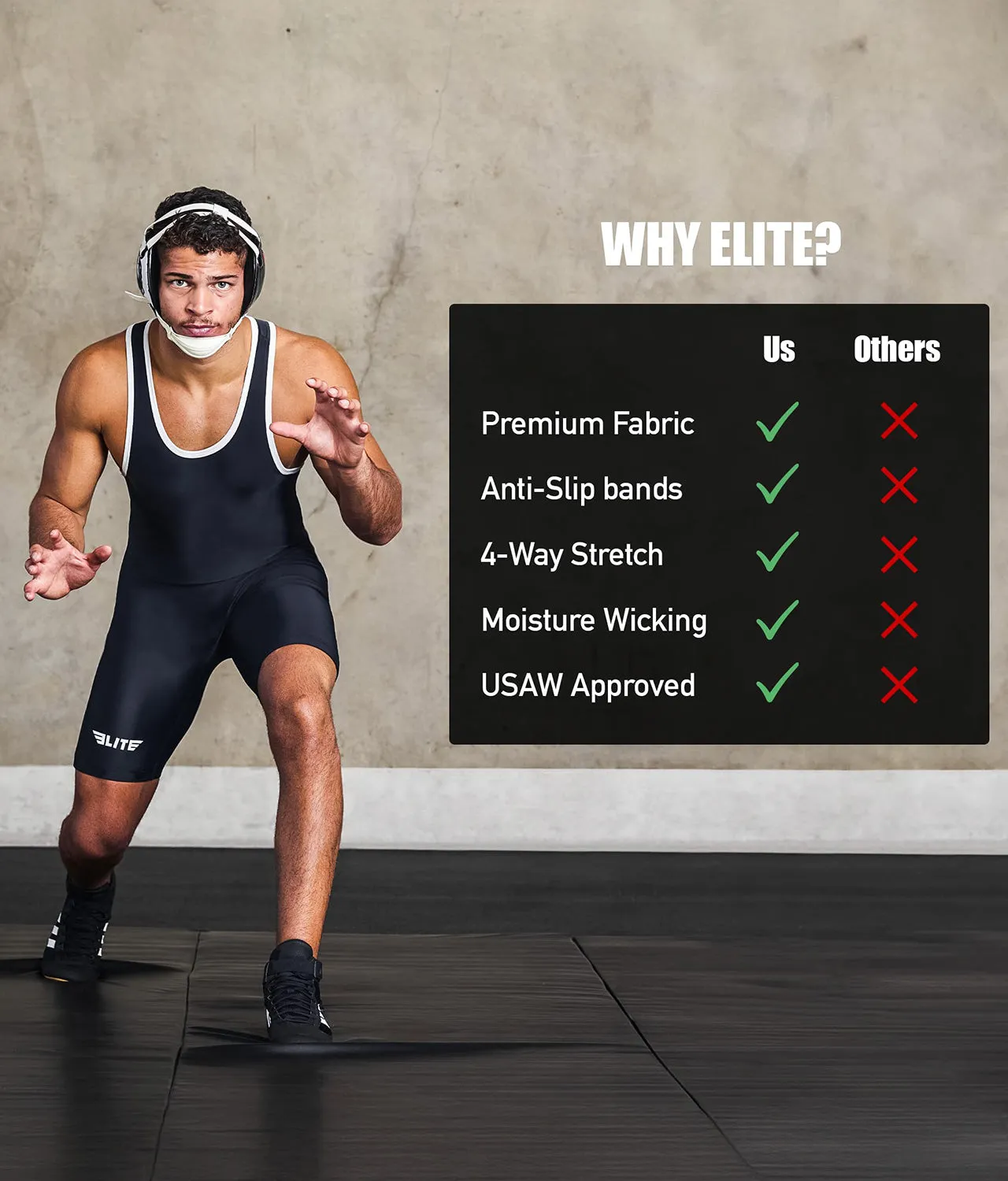 Adults Standard Series Black Wrestling Singlet