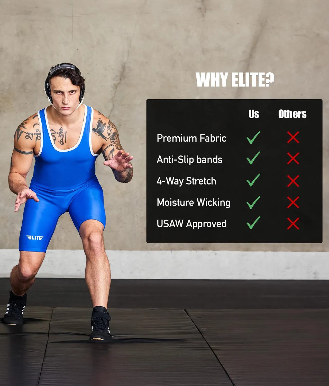 Adults Standard Series Blue Wrestling Singlet