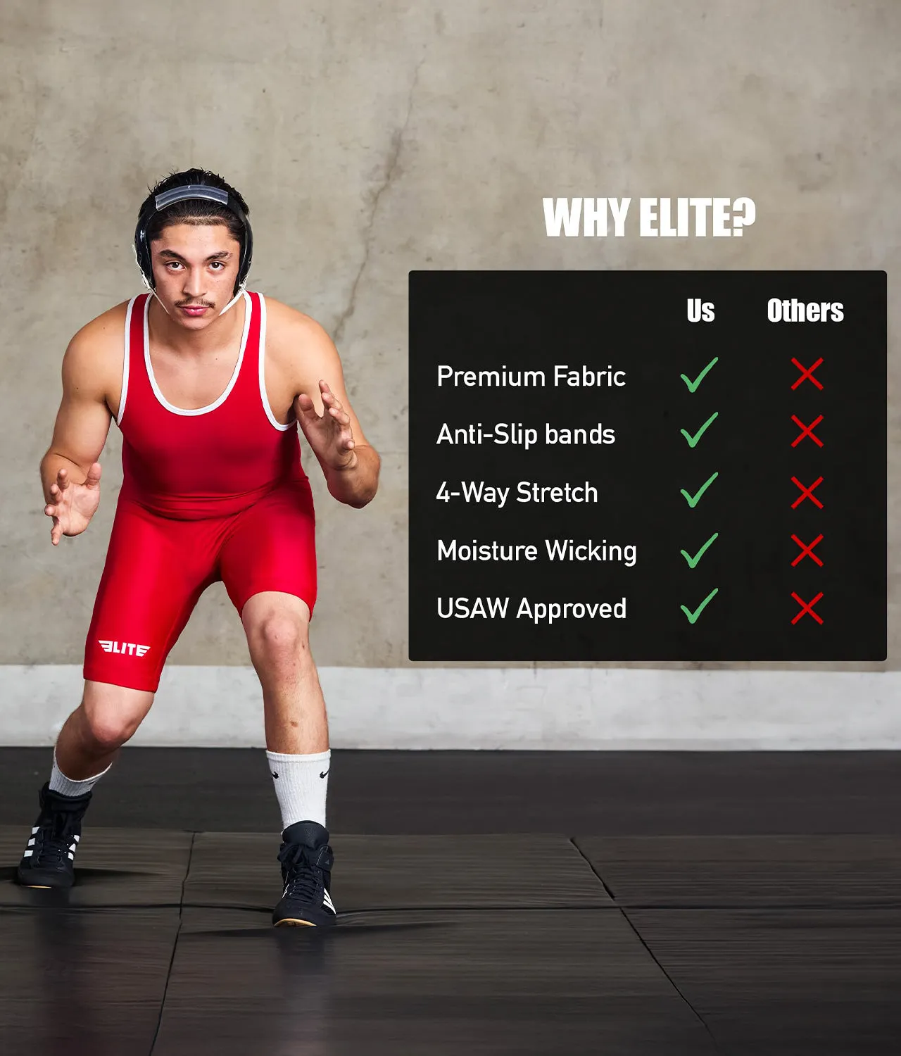 Adults Standard Series Red Wrestling Singlet