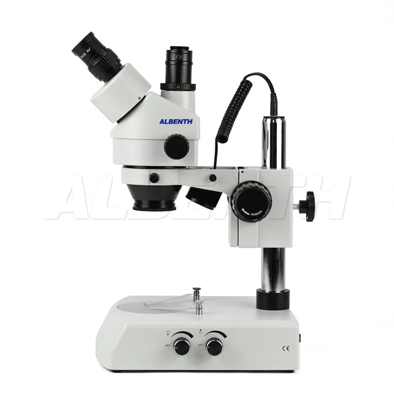 Albenth 7X-45X Trinocular Stereo Zoom Microscope with 0.5X Auxiliary Lens, Incident and Transmitted LED Light