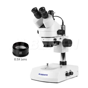 Albenth 7X-45X Trinocular Stereo Zoom Microscope with 0.5X Auxiliary Lens, Incident and Transmitted LED Light