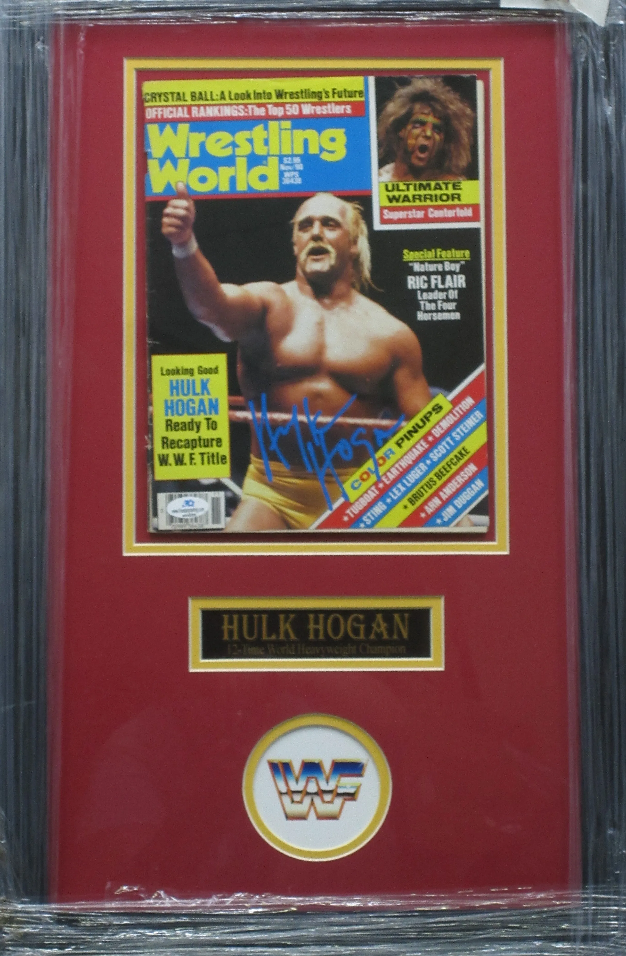 American Professional Wrestler Hulk Hogan Hand Signed Autographed 1990 Wrestling World Magazine Framed & Matted with COA