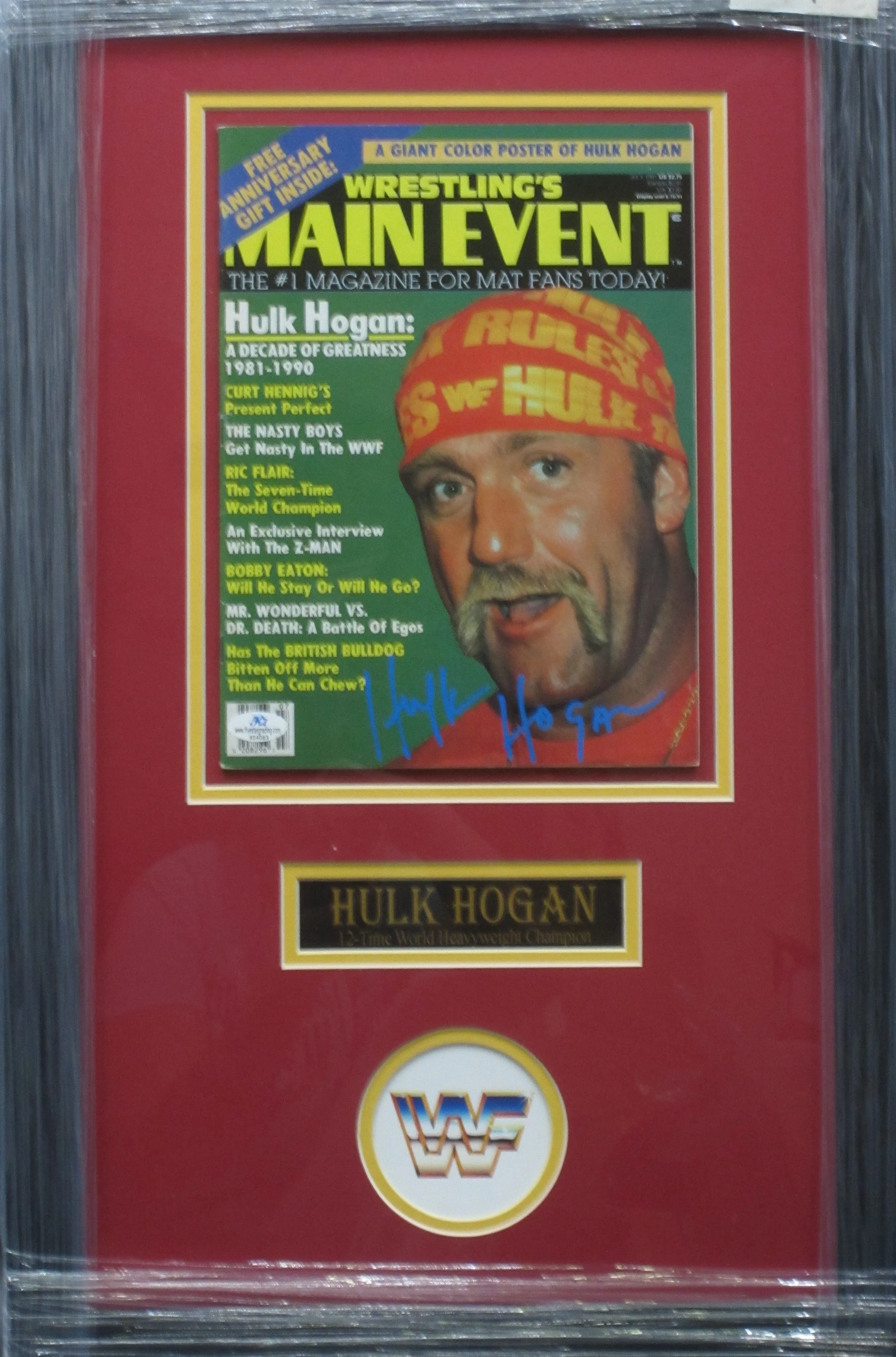 American Professional Wrestler Hulk Hogan Hand Signed Autographed Wrestling's Main Event Magazine Framed & Matted with COA