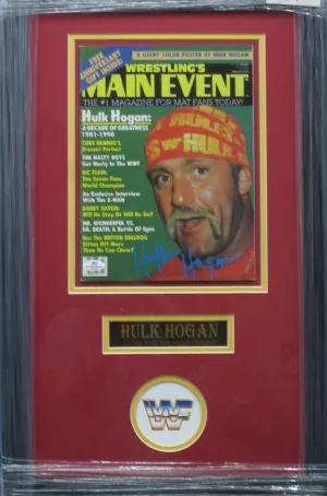 American Professional Wrestler Hulk Hogan Hand Signed Autographed Wrestling's Main Event Magazine Framed & Matted with COA