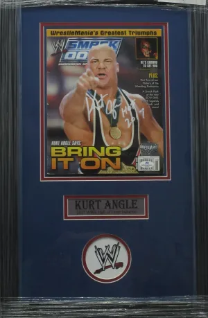 American Professional Wrestler Kurt Angle Hand Signed Autographed 2006 Smackdown Magazine with HOF 2017 Inscription Custom Framed & Matted with COA
