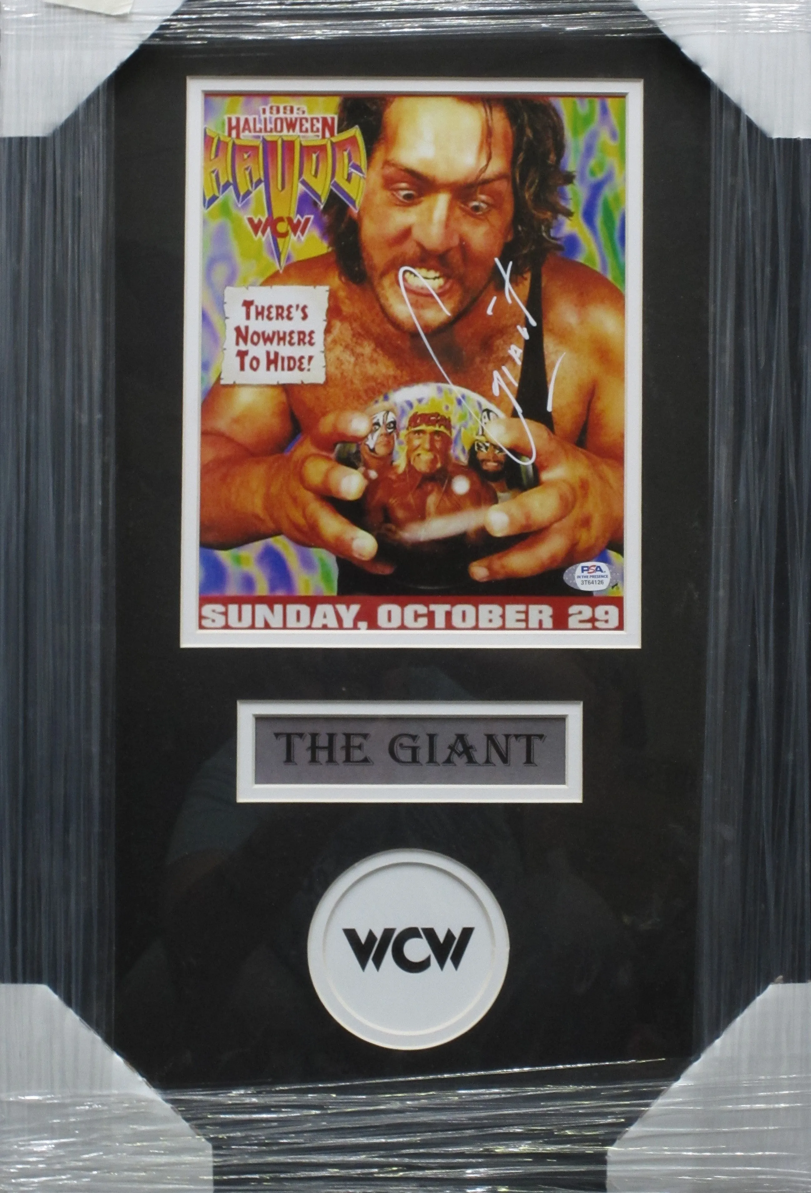 American Professional Wrestler Paul "The Giant" Wight Hand Signed Autographed 8x10 WCW Fight Night Poster Framed & Matted with PSA COA