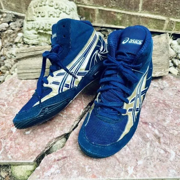 ASICS Cael V4.0 Cael Sanderson Men's Size 6 Blue And Gold Wrestling Shoes