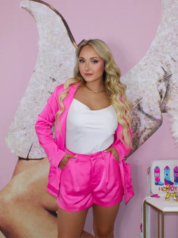 Barbie Business High Waist Pleated Shorts with Pockets, Pink
