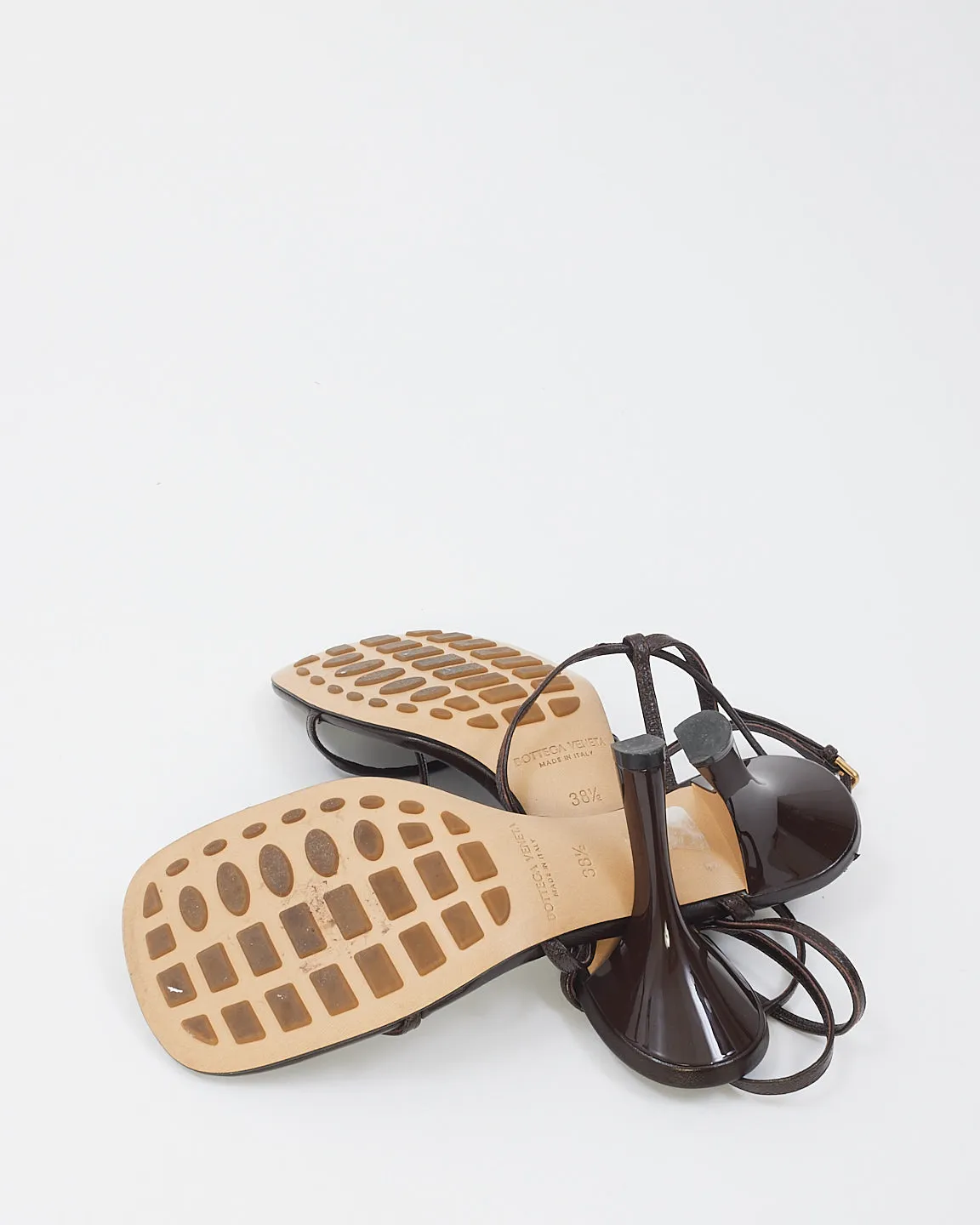 Bottega Brown Leather The Line Wrap Around Strap Sandal - 38.5