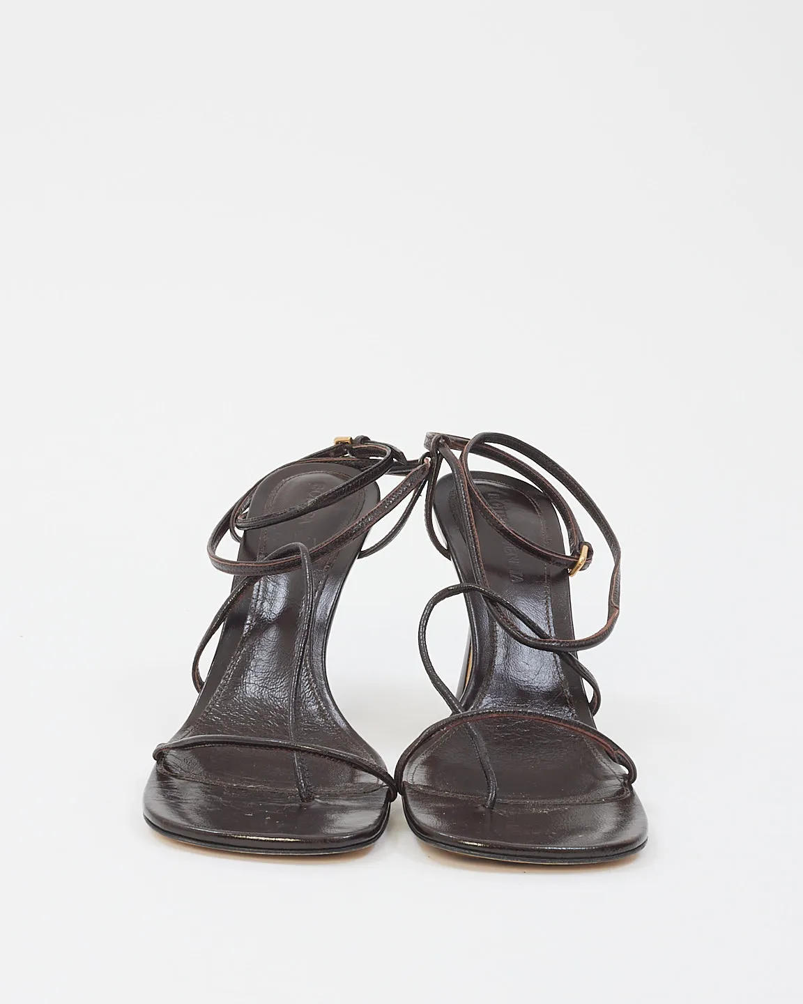 Bottega Brown Leather The Line Wrap Around Strap Sandal - 38.5