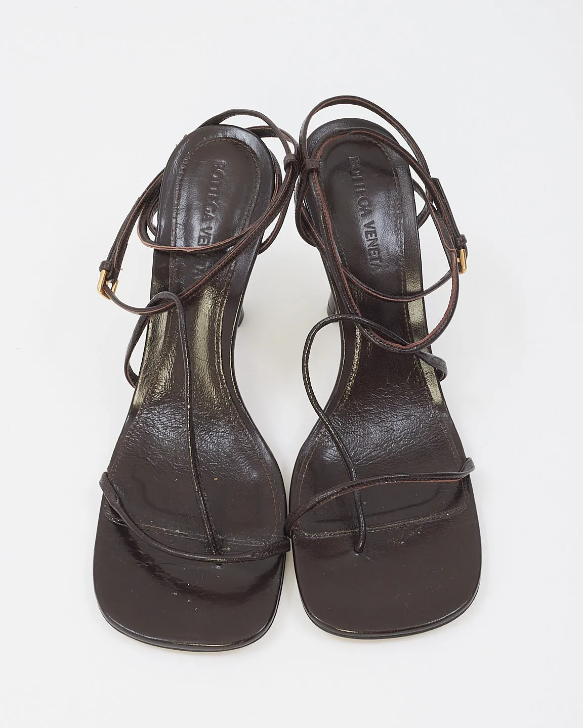Bottega Brown Leather The Line Wrap Around Strap Sandal - 38.5