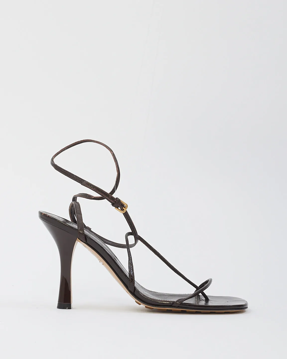 Bottega Brown Leather The Line Wrap Around Strap Sandal - 38.5