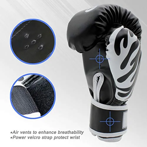 Boxing Gloves 8oz Punching Gloves for Youth Adults Traning Gloves for Punching Bag Kickboxing Sparring Muay Thai MMA Fight Gloves - Black