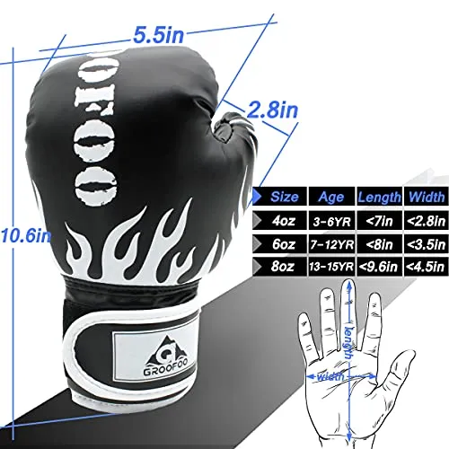 Boxing Gloves 8oz Punching Gloves for Youth Adults Traning Gloves for Punching Bag Kickboxing Sparring Muay Thai MMA Fight Gloves - Black