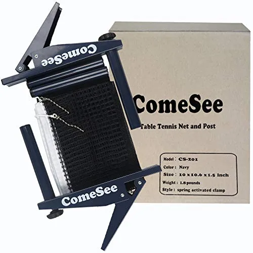 Comesee Ping Pong Net Set Table Tennis Table Post Professional Spring Activated Clamp with Net Clip Insert, 1.2 Inch Width Grip Holder, Tension and Height Adjustable Easy Set Up (Black)