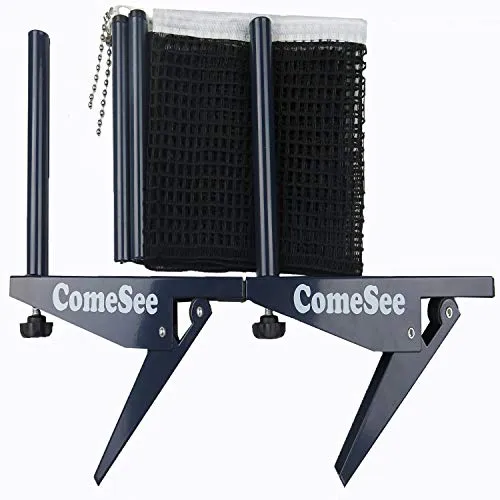 Comesee Ping Pong Net Set Table Tennis Table Post Professional Spring Activated Clamp with Net Clip Insert, 1.2 Inch Width Grip Holder, Tension and Height Adjustable Easy Set Up (Black)