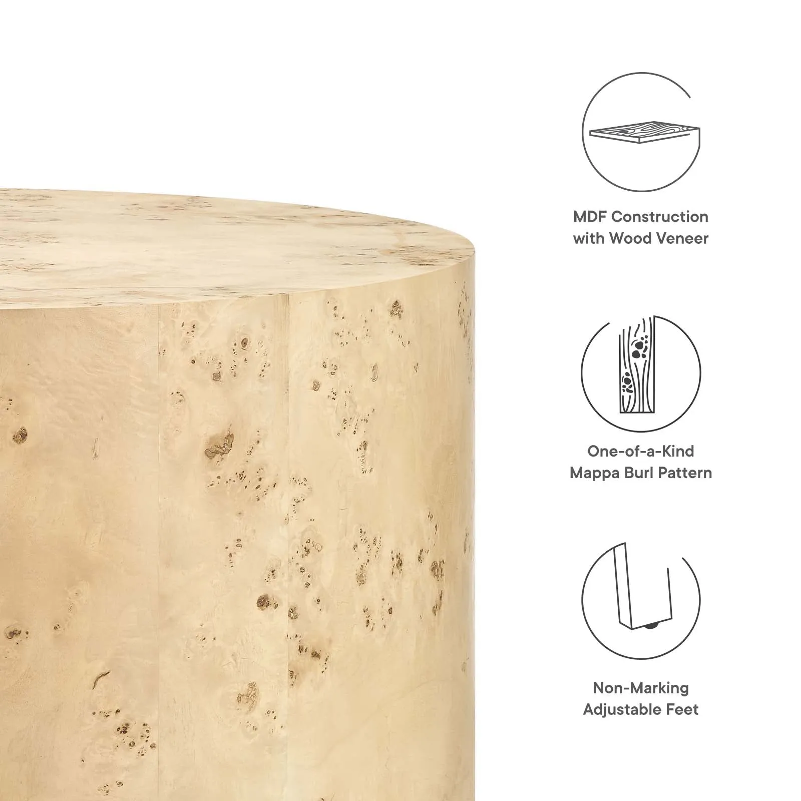 COSMOS ROUND BURL WOOD COFFEE TABLE