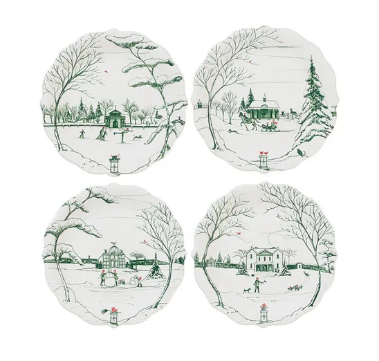 Country Estate Winter Frolic Party Plate S/4 - Evergreen
