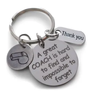Custom Coach Keychain with Sports Charm; Coach Appreciation Gift with Letter Charm, Baseball Coach, Softball Coach, Lacrosse Coach Gift
