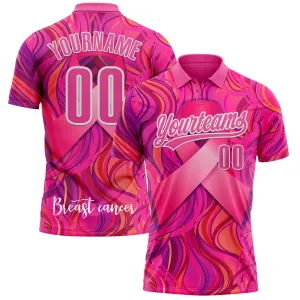 Custom Pink White 3D Pink Ribbon Breast Cancer Awareness Month Women Health Care Support Performance Polo Shirt