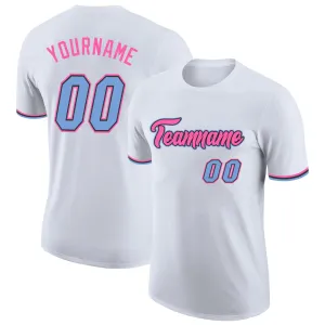Custom White Light Blue-Pink Performance T-Shirt