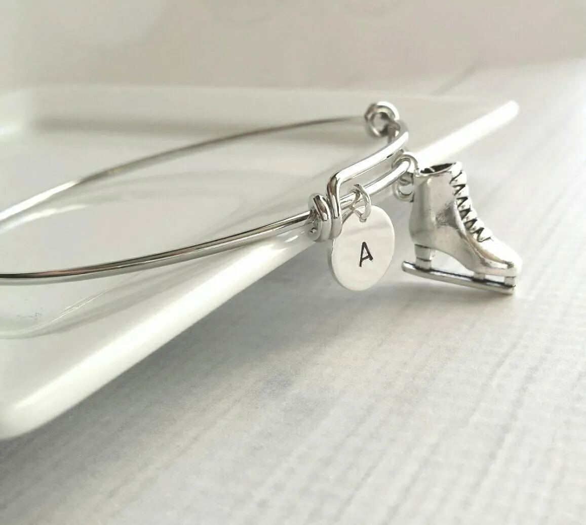 Figure Skating Bracelet, ice skate bracelet, ice skater gift, ice skater jewelry, figure skate bracelet, letter charm bracelet personalized