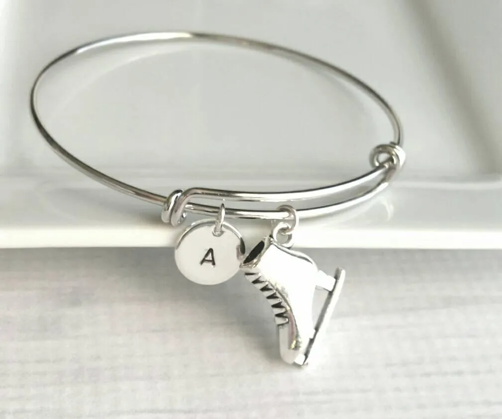 Figure Skating Bracelet, ice skate bracelet, ice skater gift, ice skater jewelry, figure skate bracelet, letter charm bracelet personalized