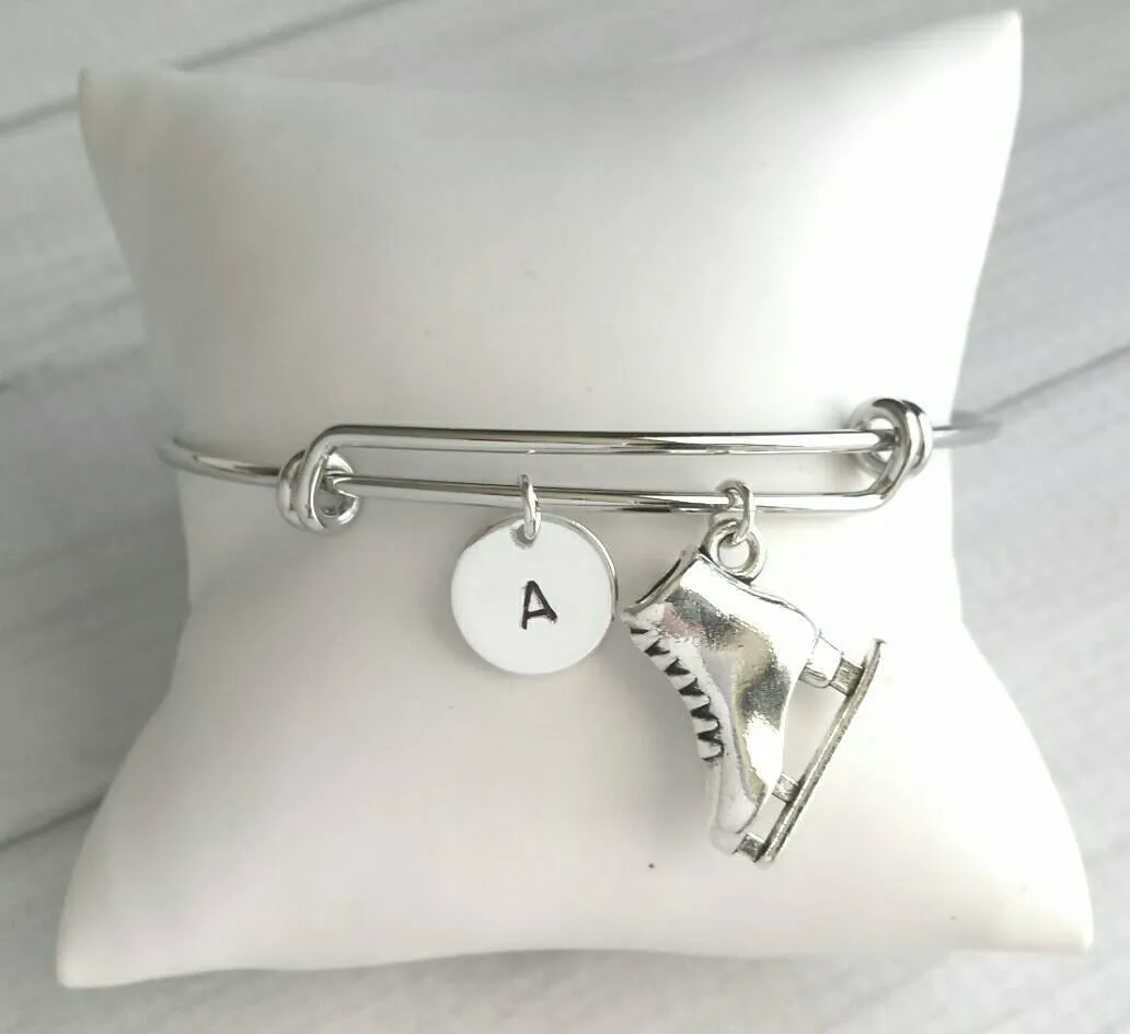 Figure Skating Bracelet, ice skate bracelet, ice skater gift, ice skater jewelry, figure skate bracelet, letter charm bracelet personalized